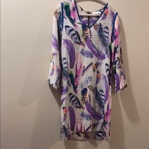 San & Soni - Anthropologie - women’s medium - 100% silk Feather Print Dress